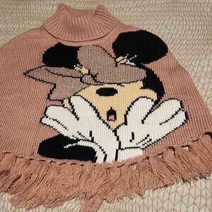 Disney Pink Knit Poncho with Minnie Mouse Design